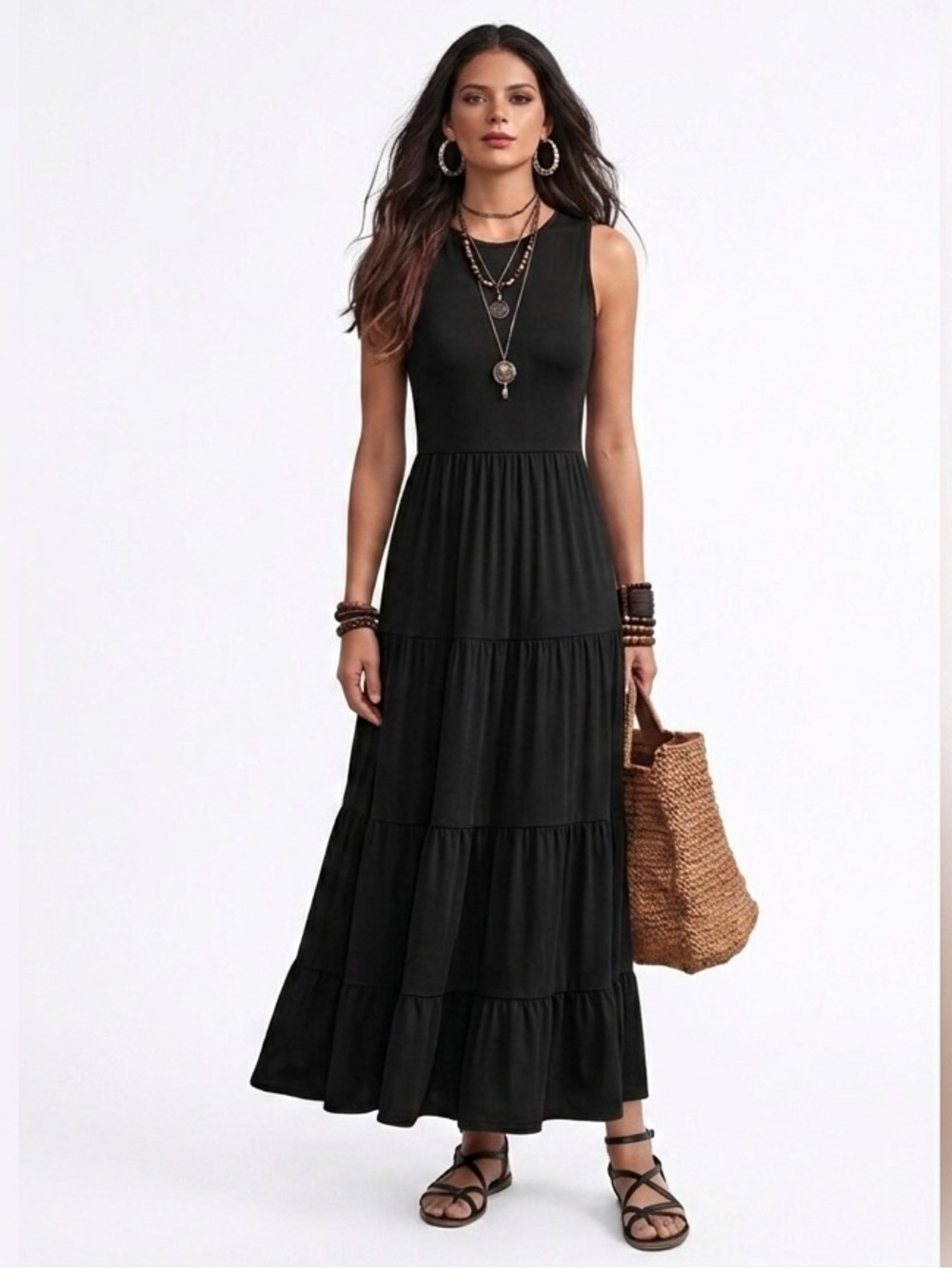 Women’s Black Halter Dress with Keyhole Back